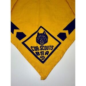 Vintage Cub Scouts BSA Wolf Rank Neckerchief Yellow Blue Bandana Scarf
